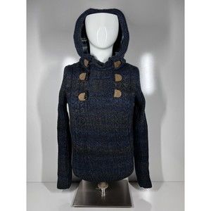 NWT Leif Nelson Blue Knitted Flannel Lined Hooded Sweater LN6004 Mens SZ Small